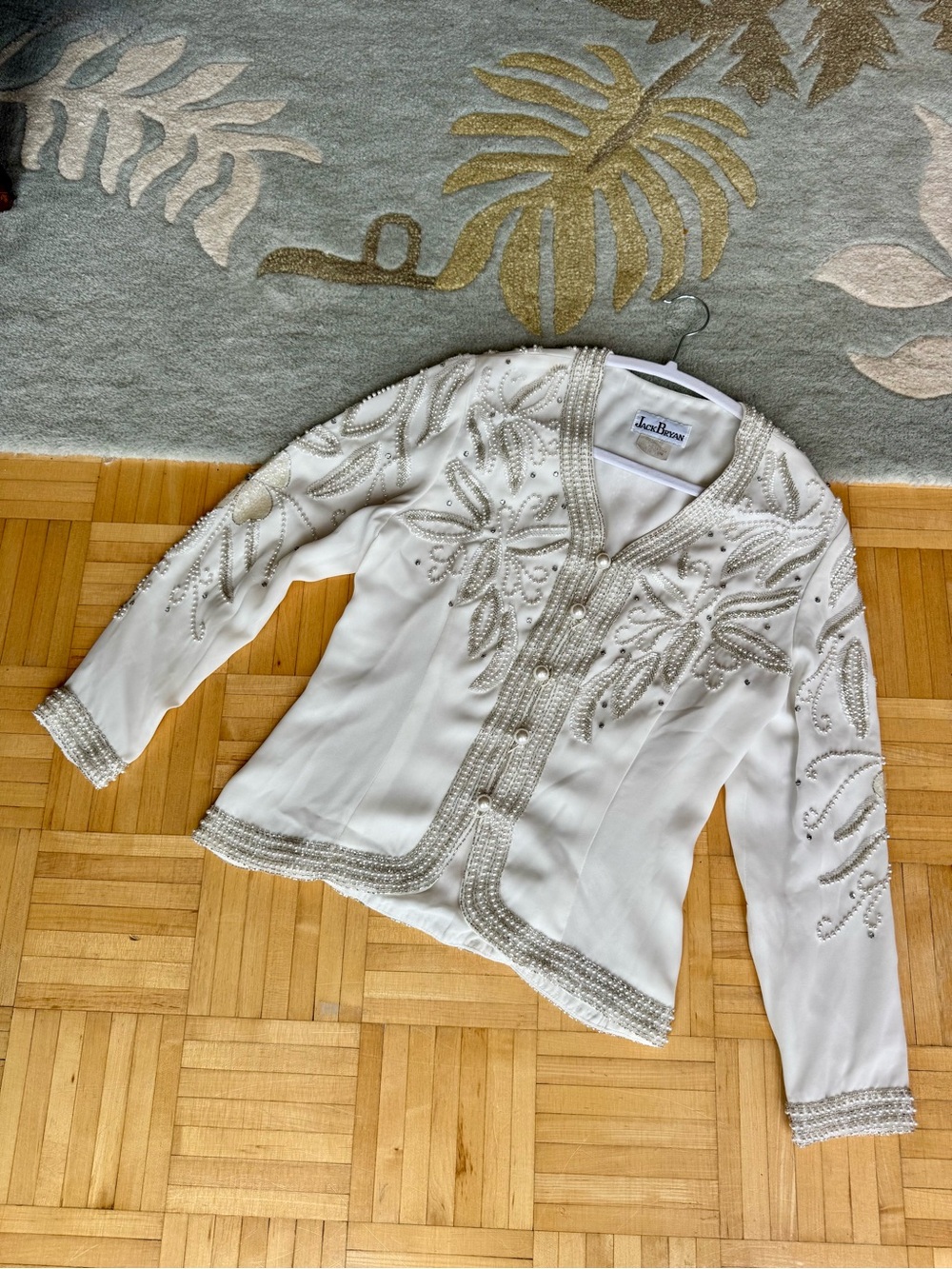 Vintage Jack Bryan Ivory Pearl Beaded Sequin Evening Jacket Size 10